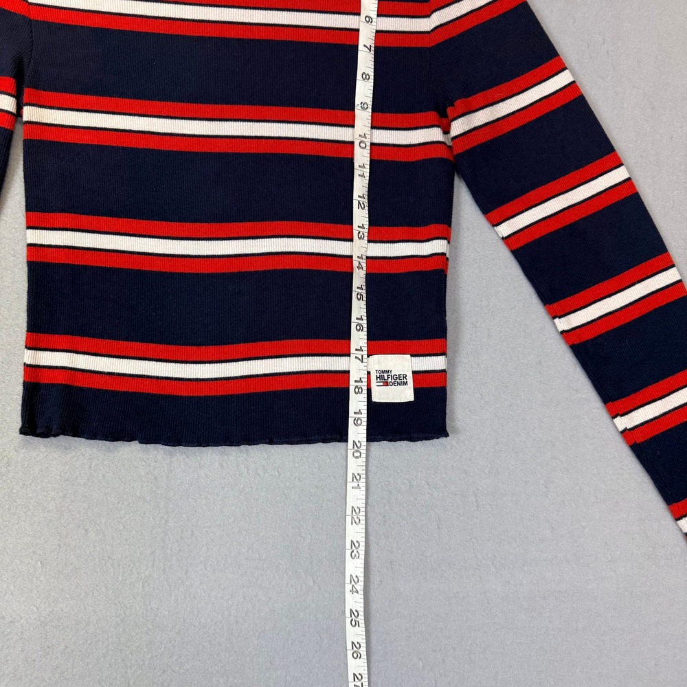 Americana red white blue Ribbed Long Sleeve Top S Y2K‎ Indie Sleaze BabyTee - Picture 6 of 6